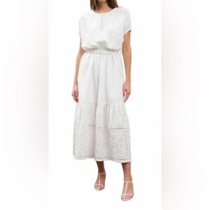 Moon River White Eyelet Tiered Maxi Skirt